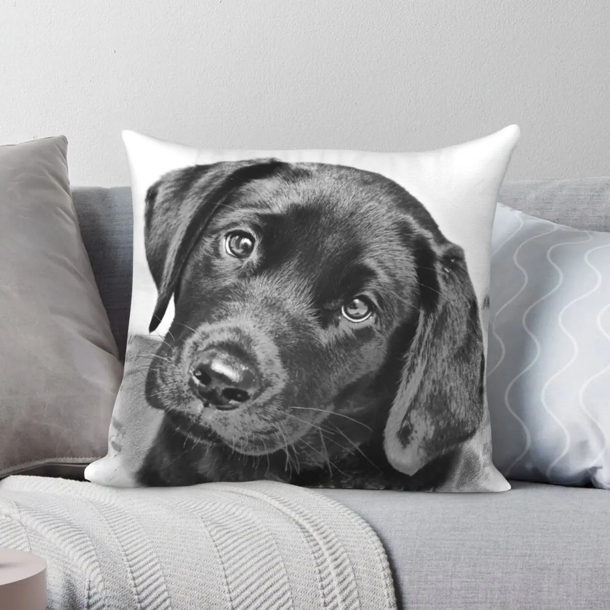 

Черный квадратный чехол для подушки Лабрадор с принтом из полиэстера и льна