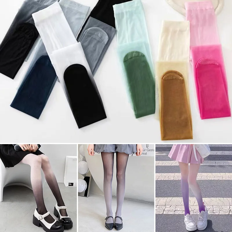 

Sexy Transparent Gradient Color Stockings Female Hot Girl Summer Selling Products Ink Pink Blue Purple Women Pantyhose Hosiery