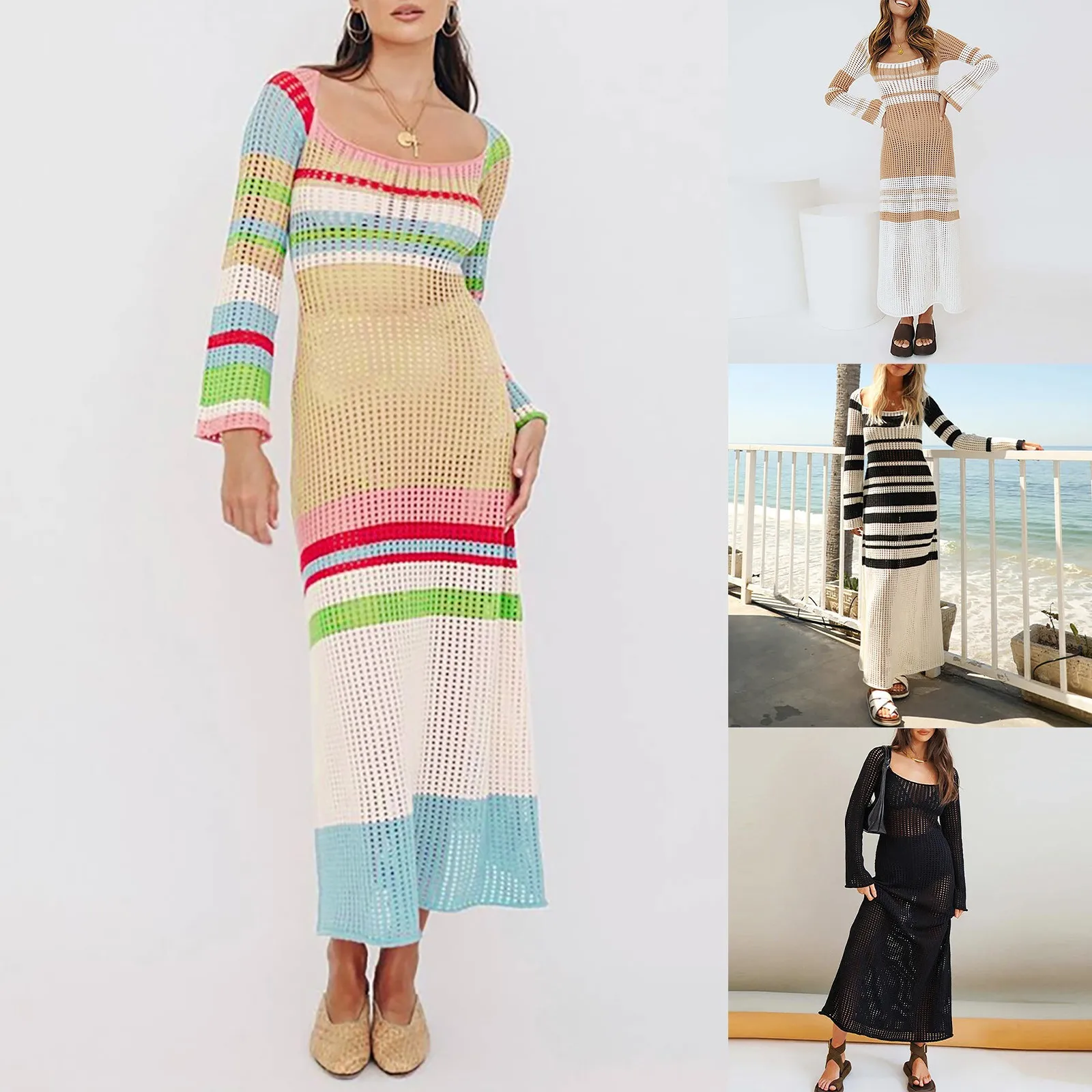 

Женское летнее Полосатое Контрастное трикотажное ажурное платье, новое пляжное Микро Бикини для отдыха, спортивное бикини для плавания