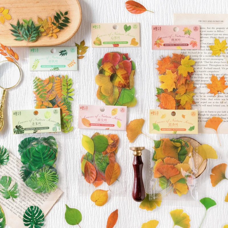 

6packs/LOT leaf nature series retro creative decoration DIY PET stickers