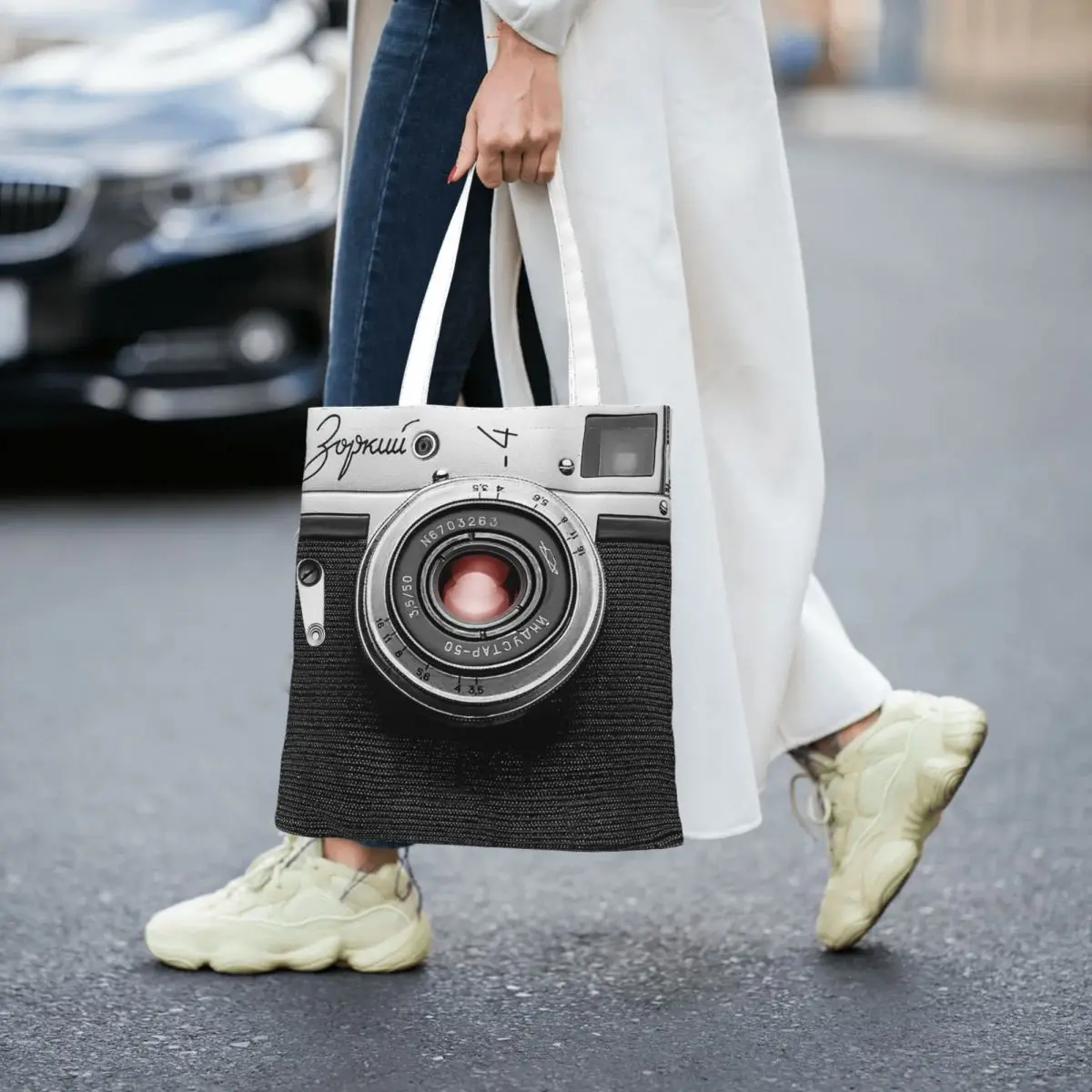 Camera With Red Lens For Funny Photographer Gift Women Canvas Handbag Large Capacity Shopper Bag Tote Bag withSmall Shoulder Bag