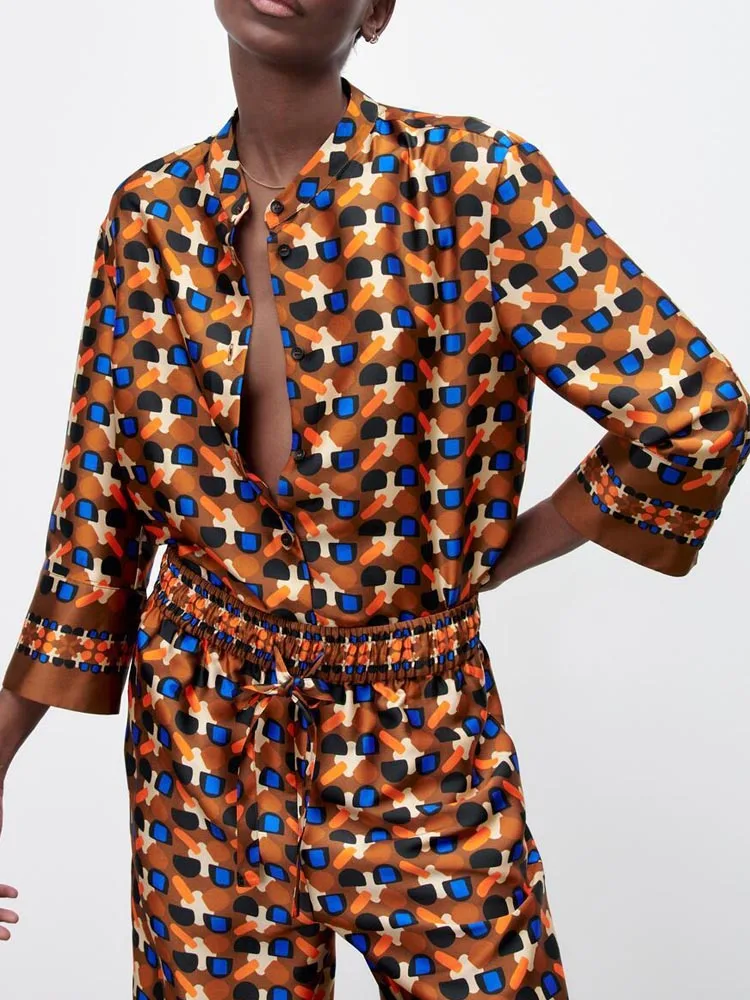 

Kumsvag 2022 Summer Women Print Shirts Blouses Tops Fashion Loose O-Neck Long Sleeve Female Elegant Street Top Blusas Clothing