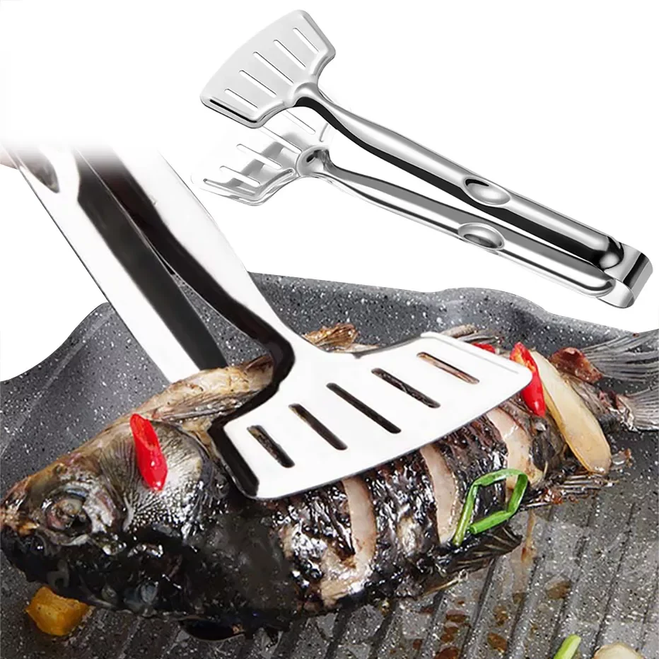Double Sided Cooking Tongs Stainless Steel Fishing Turner Flipping