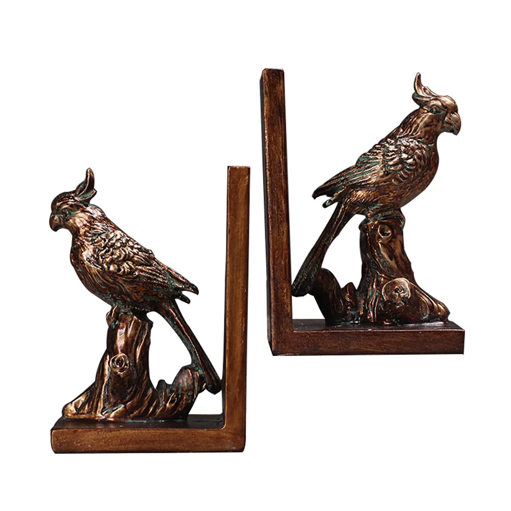 

1 Pair Country Style Parrot Bookend Resin Decorative Book Holder for Home