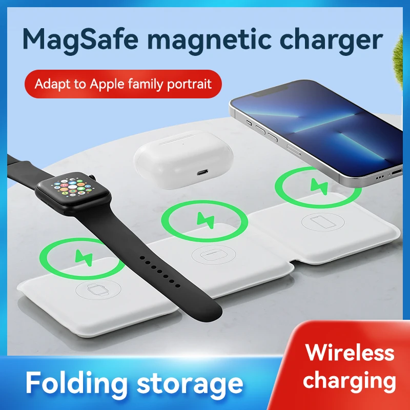 newest 15w fast charging pad folding 3 in 1 magnetic wireless charger dock for apple 12 i phone 13 i watch series free global shipping