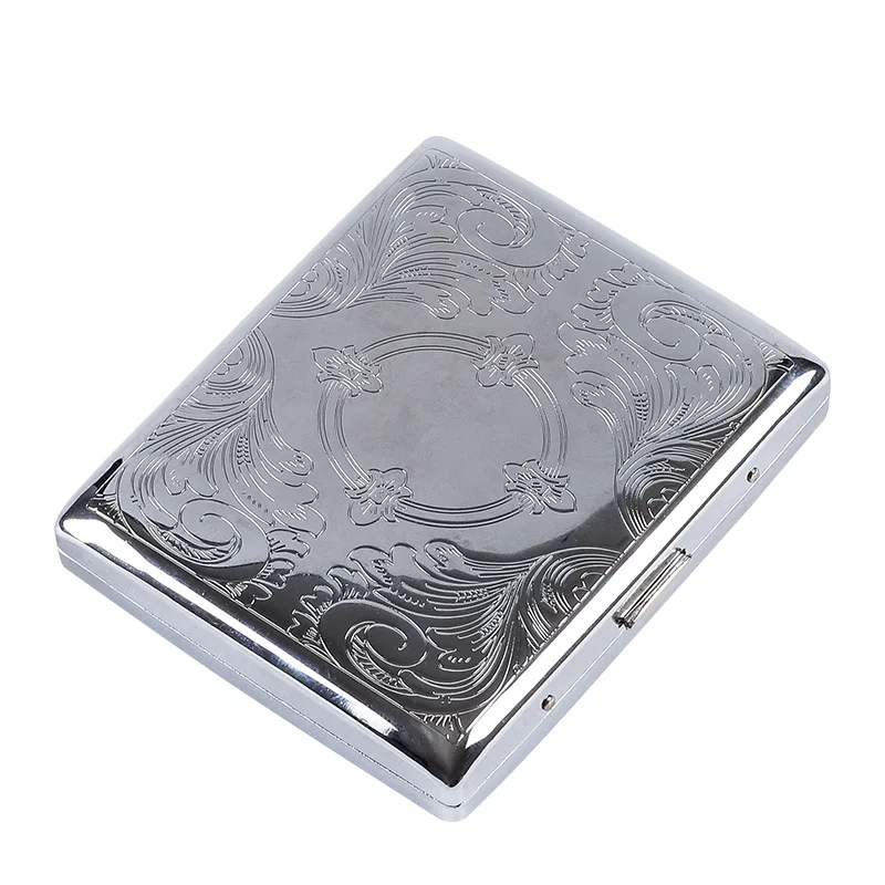 

1pcs Silver Portable Metal Cigarette Case for 20 Cigarettes Flip Open Cigarette Storage Box Holder Travel Outdoor Smoking Tools