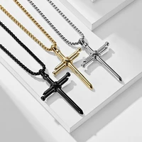 european and american retro style stainless steel nail cross necklace personality minority titanium steel cross pendant