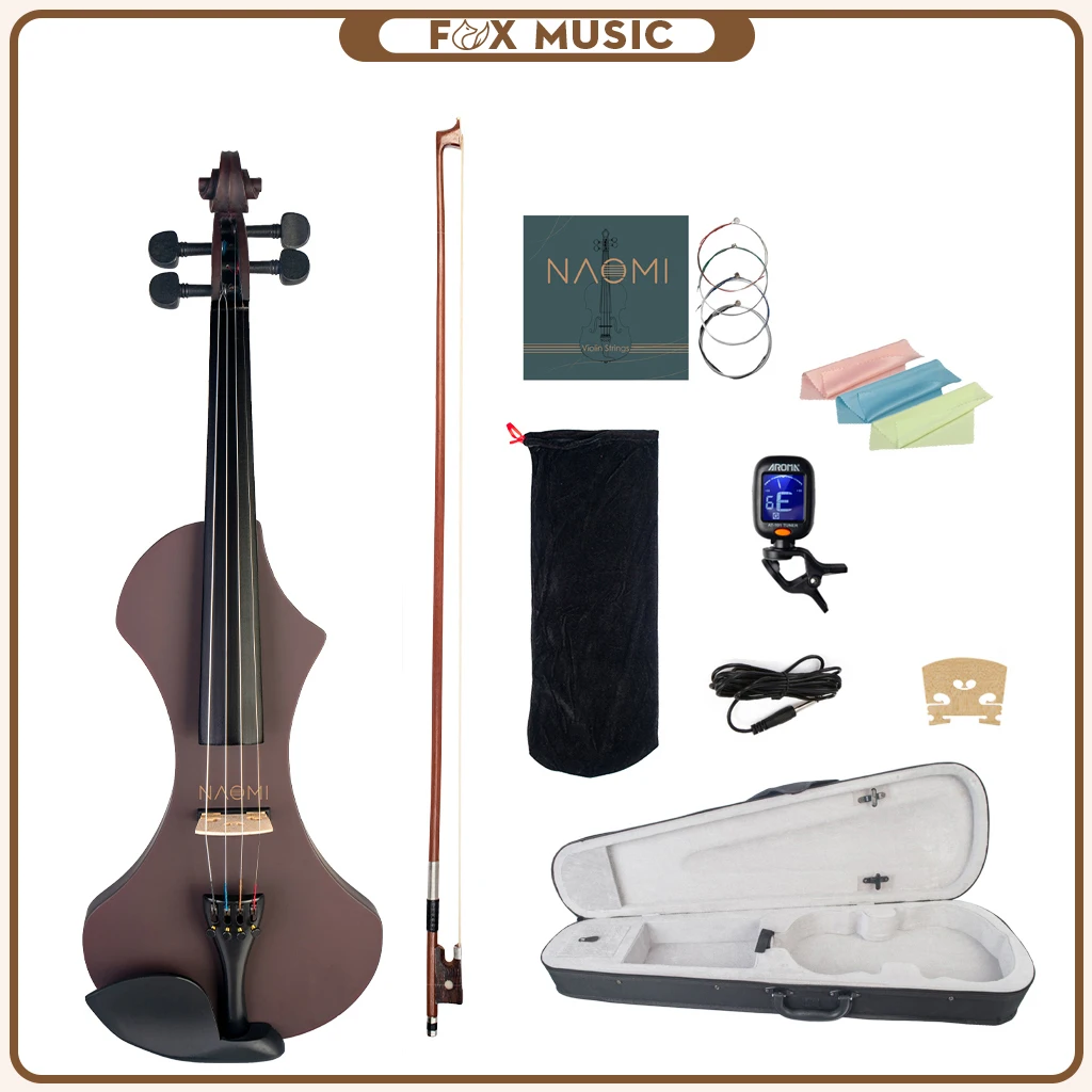 Full Size 4/4 Solid Wood Metallic Electronic Silent Violin Set-V1WR w/ Brazilwood Bow+Carrying Case+Bag+Tuner+Rosin+Bridge enlarge