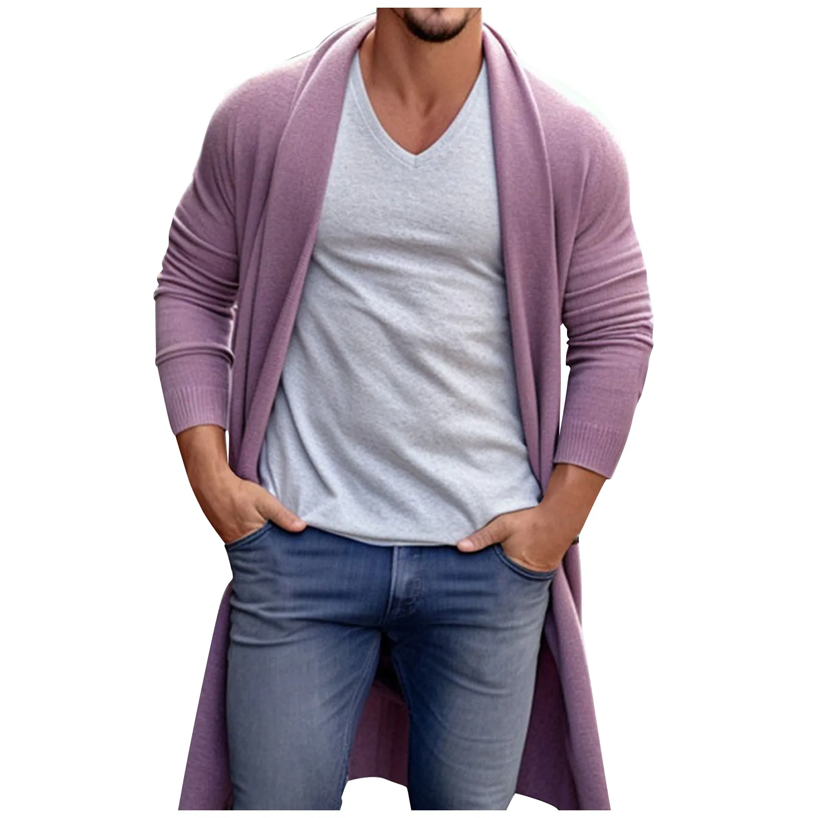 

Men‘S Knitted Sweater Oversize Front Opening Long Hooded Cardigan Coat Harajuku Long-Sleeve Streetwear Pullover Casual Clothing