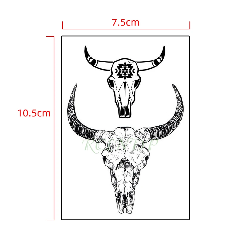 Водостойкая временная татуировка-наклейка бык корова искусственный рожок