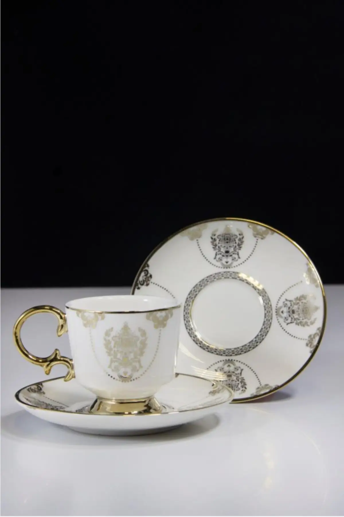 

Amazing Turkish Greek Arabic Coffee & Espresso Cup Set Porcelain 6 Psc. Gilded Cup Set White Ist-71