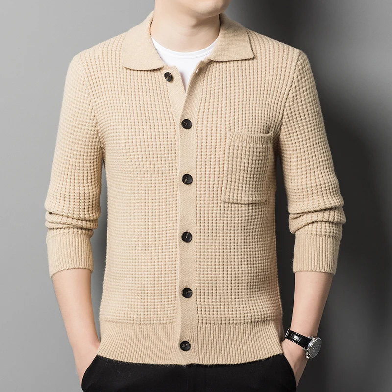 

Korean Style Trendy Lapel Knitwear Cardigan Coat Men's Sweater Thickened Men's Fashion Wear Casual Sweater Coat