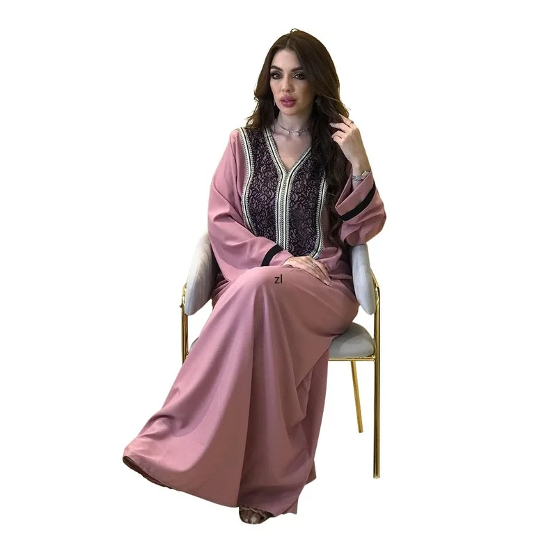 Lace Casual Kaftan Arabic Long Dress Women Loose Muslim African Dresses Middle East Saudi Jalabiya Islam Dubai Abaya