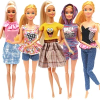 cute 5pcsset doll clothes for barbie bjd fashion accessories kids toys for girls dolls everyday wear sport vest dress pant suit