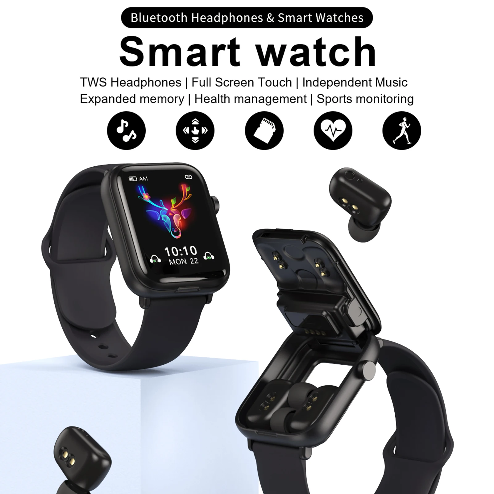 

Smart Watch With Earbuds Wireless 2 In 1 Earphones Fitness Tracker Watch Activity Bracelet With Sleep Music Wristband Waterproof