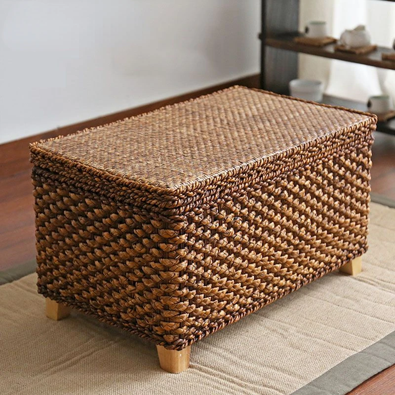 

Rattan Storage Stool Handmade Straw Wood Storage Seated Person To Organize The Storage Rattan Box Dual-use Foot Stool Sofa Stool