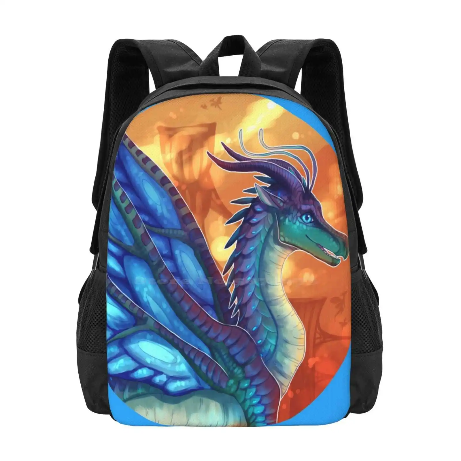 

Дизайнерский рюкзак с рисунком крыльев огня-голубого цвета, школьные сумки, школьные рюкзаки с синими крыльями огня, драконами, бабочками, п...