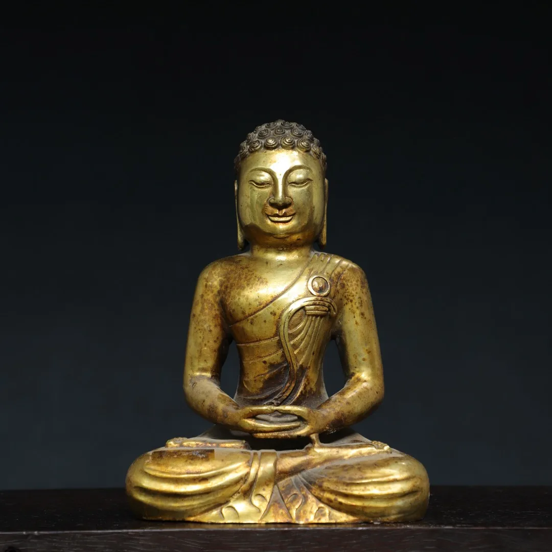 

9"Tibet Temple Collection Old Bronze Gilded Da Ri Tathagata Buddha Pearl Shakyamuni Sitting Buddha Worship Hall Town house