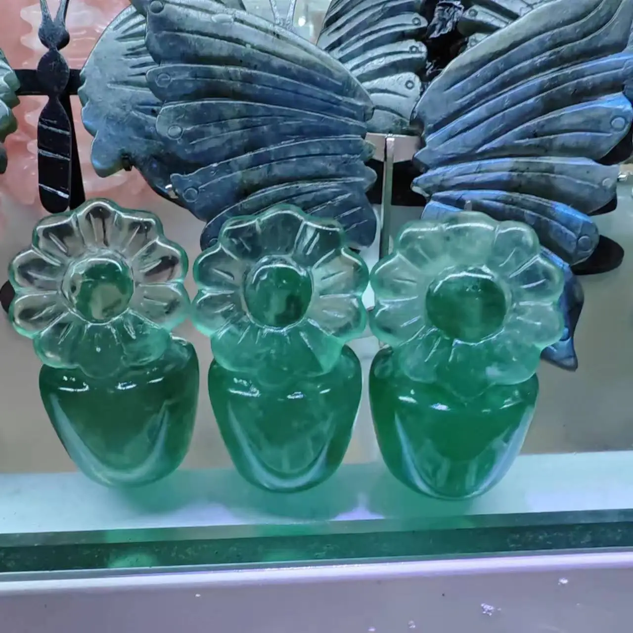 1 шт. натуральный зеленый фотокварцевый резной горшечный Подсолнух рейки