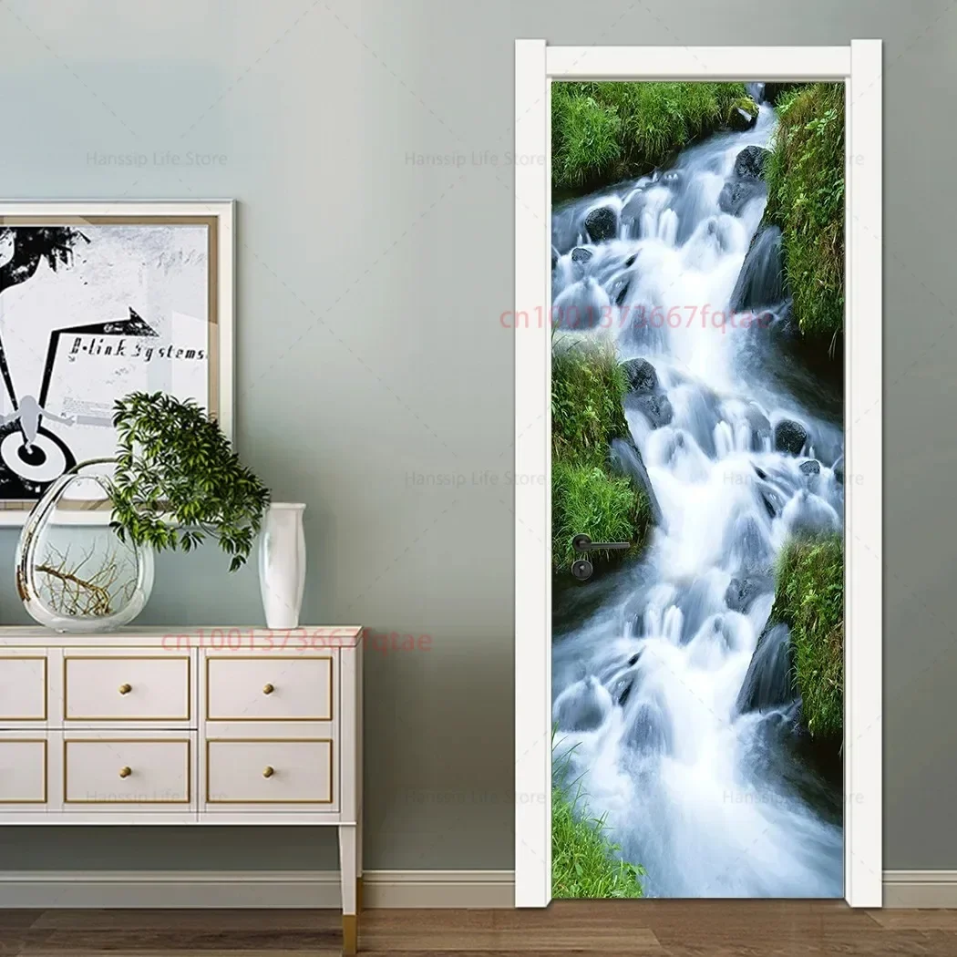Наклейка на дверь с пейзажем водопада самоклеящаяся домашняя декоративная