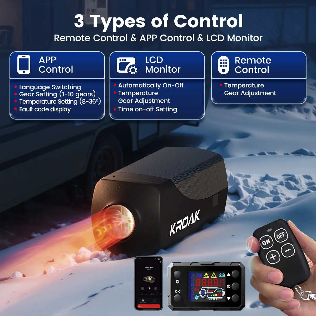 Hcalory Diesel Parking Heater 12V 8KW Truck Air 10L Fuel Tank and Muffler Smart LCD Display & Remote Control