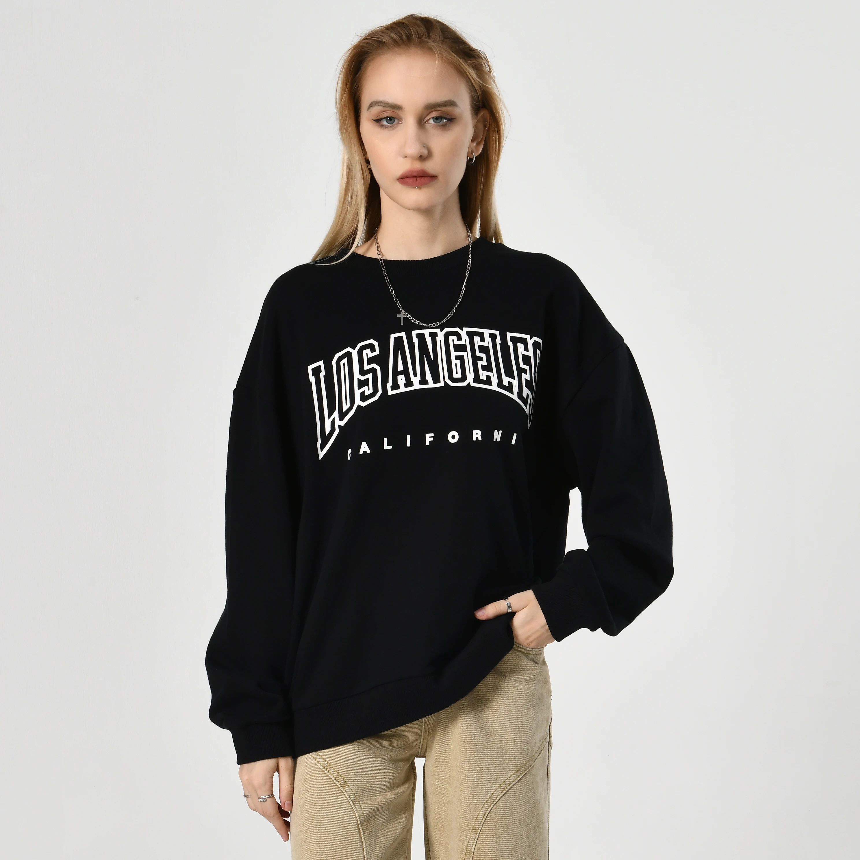 

Женский свитшот с длинным рукавом Rainbowwaves, лидер продаж, модная повседневная одежда, пуловеры оверсайз, черные топы