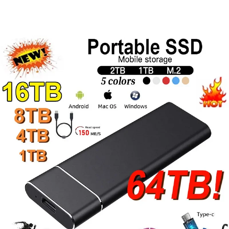 

2TB Portable SSD 1TB M.2 Mobile Solid State Drive USB3.1 High-speed Hard Disk External Hard Disk For laptops/desktop/phones