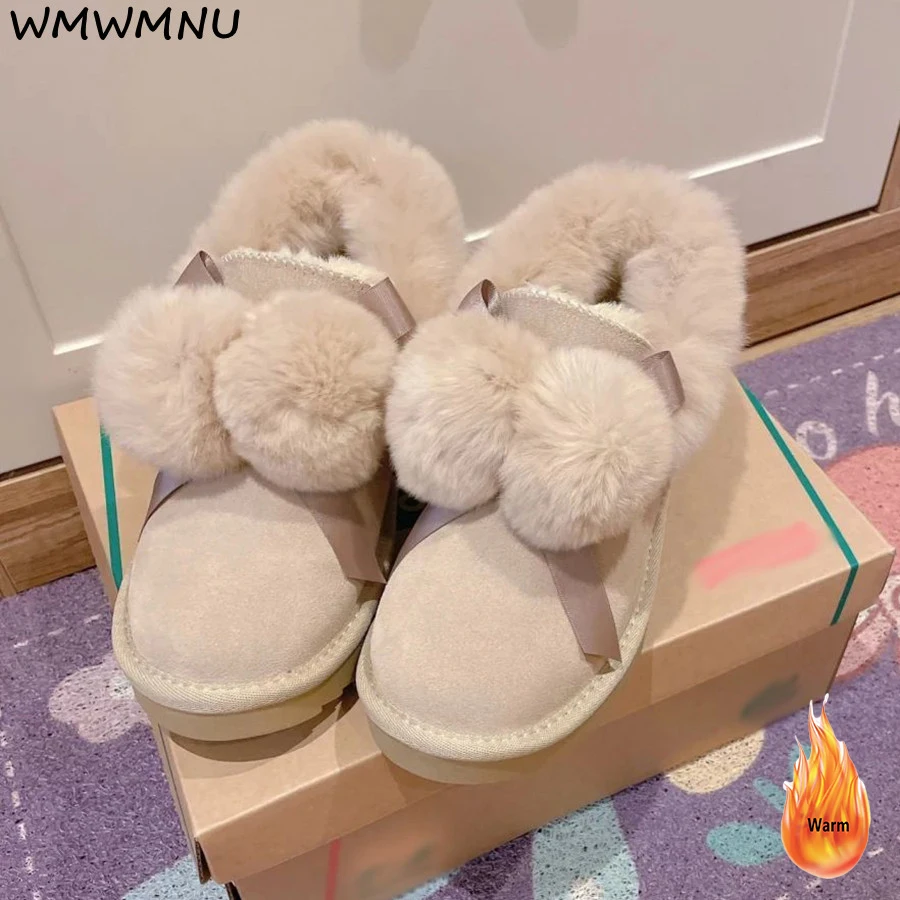 

Женские зимние теплые ботильоны на флисовой подкладке, с бантом