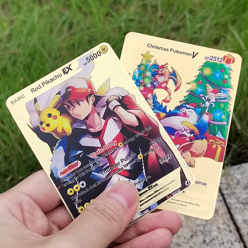 

2022 Pokemon Metal Cards Letters Mewtwo Eevee Pikachu Arceus Gengar Charizard Pokémon GX Vmax EX Game Children Toys Christmas