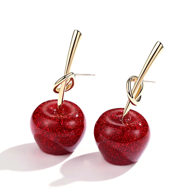 

Japanese and Korean red cherry knotted vintage new Chinese temperament elegant fashion earrings