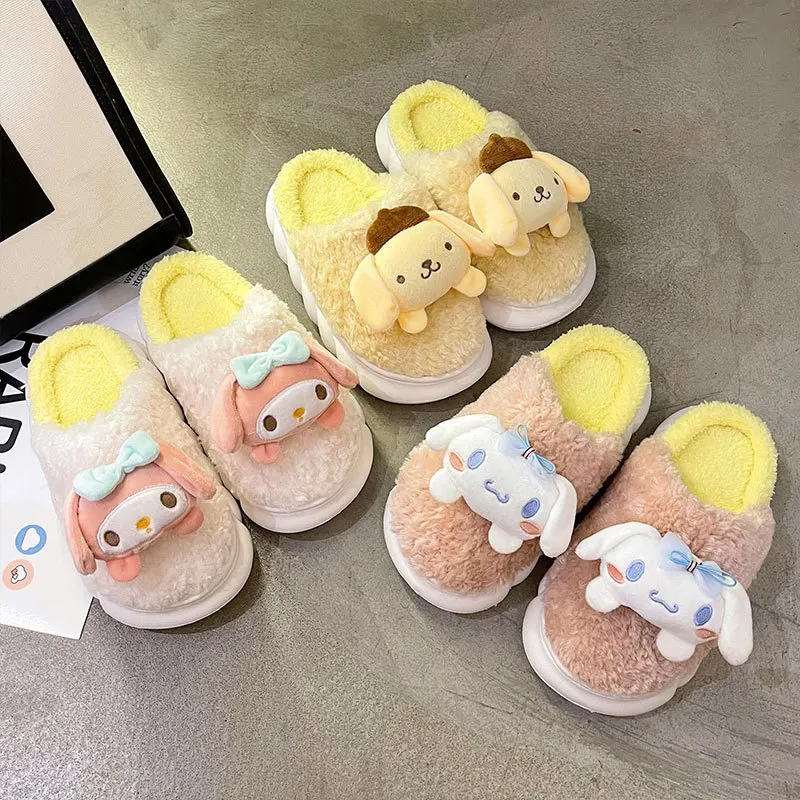 

Sanrio новые Мультяшные Baotou плюшевые тапочки для осени и зимы My Melody плюшевые женские хлопковые тапочки подарок на день рождения
