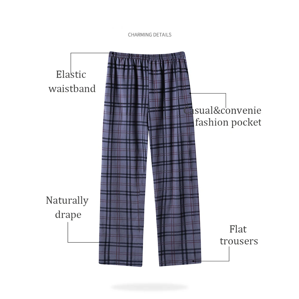 Autumn Fashion Plaid Pajama Pants Sport Casual Elastic Waist Men's Pajamas for Men 4XL Solid Loose Soft Long Pants Pijama Hombre