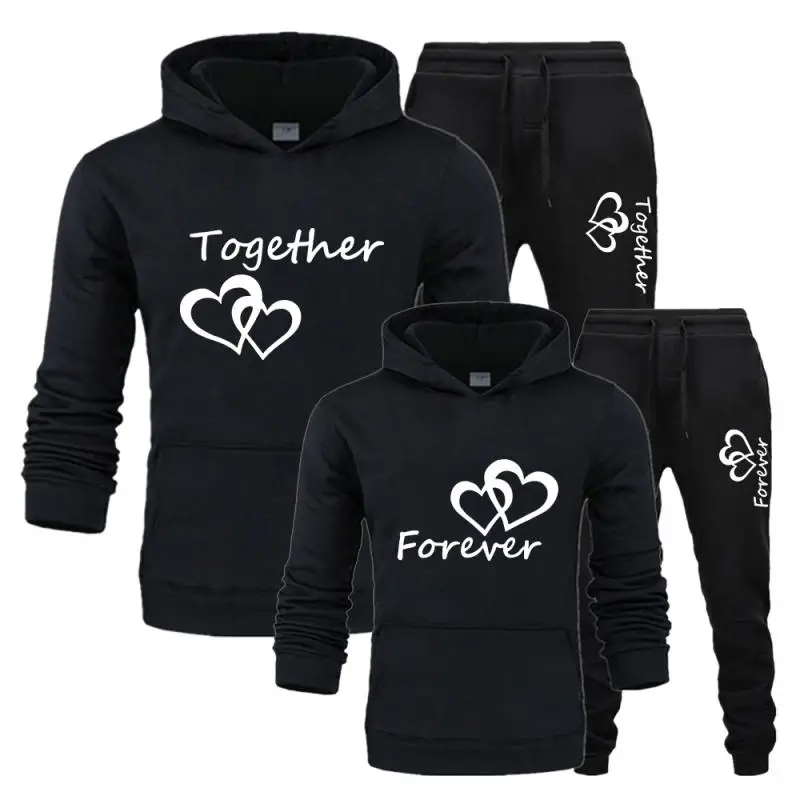 

2023 Fashion Couple Love Hoodies Sportwear Set Together and Forever Printed Hooded Suits 2Pcs Set Hoodie and Pants S-4Xl