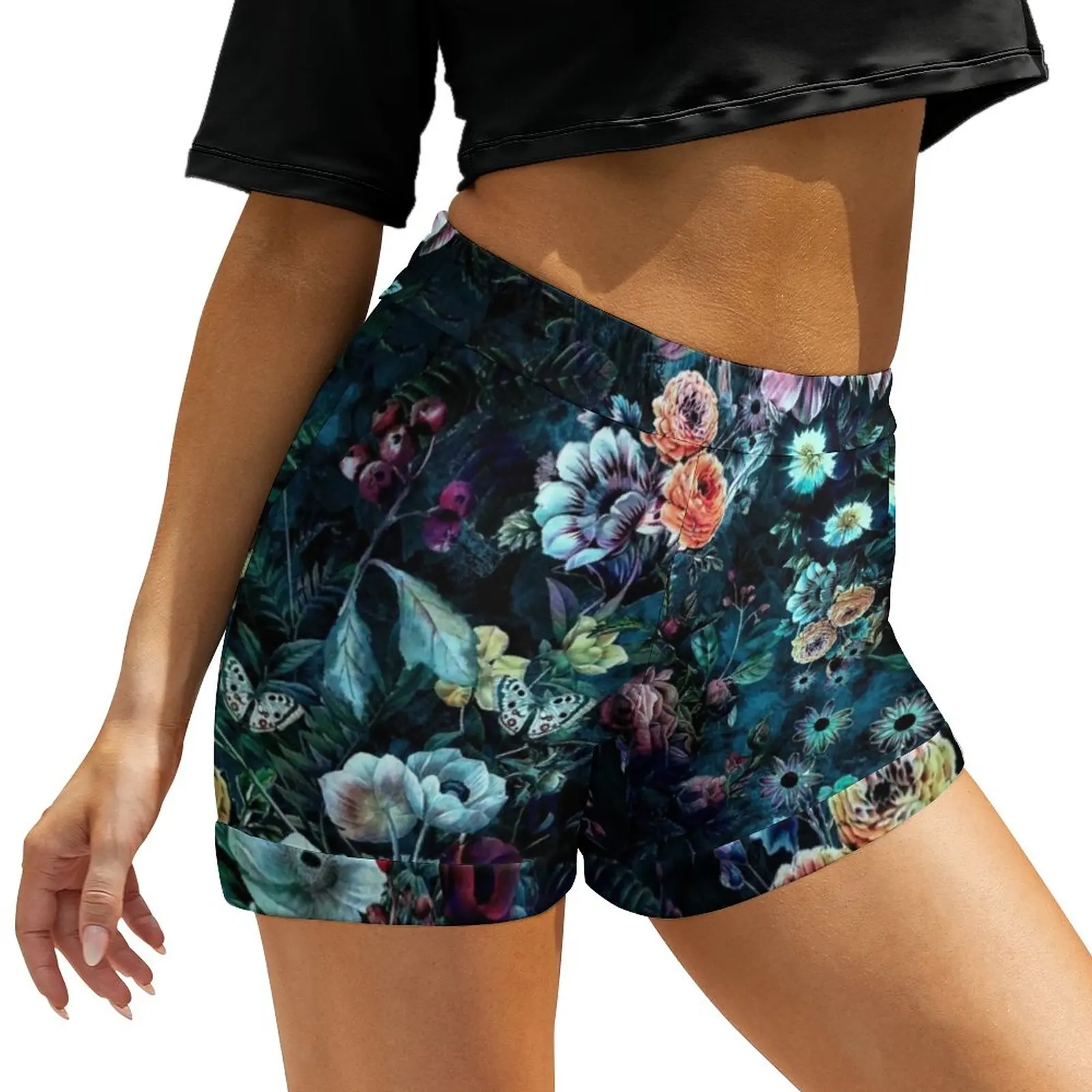

Floral Pattern Shorts Night Garden Vintage Oversize Casual Shorts Cute Short Pants Woman Print Bottoms