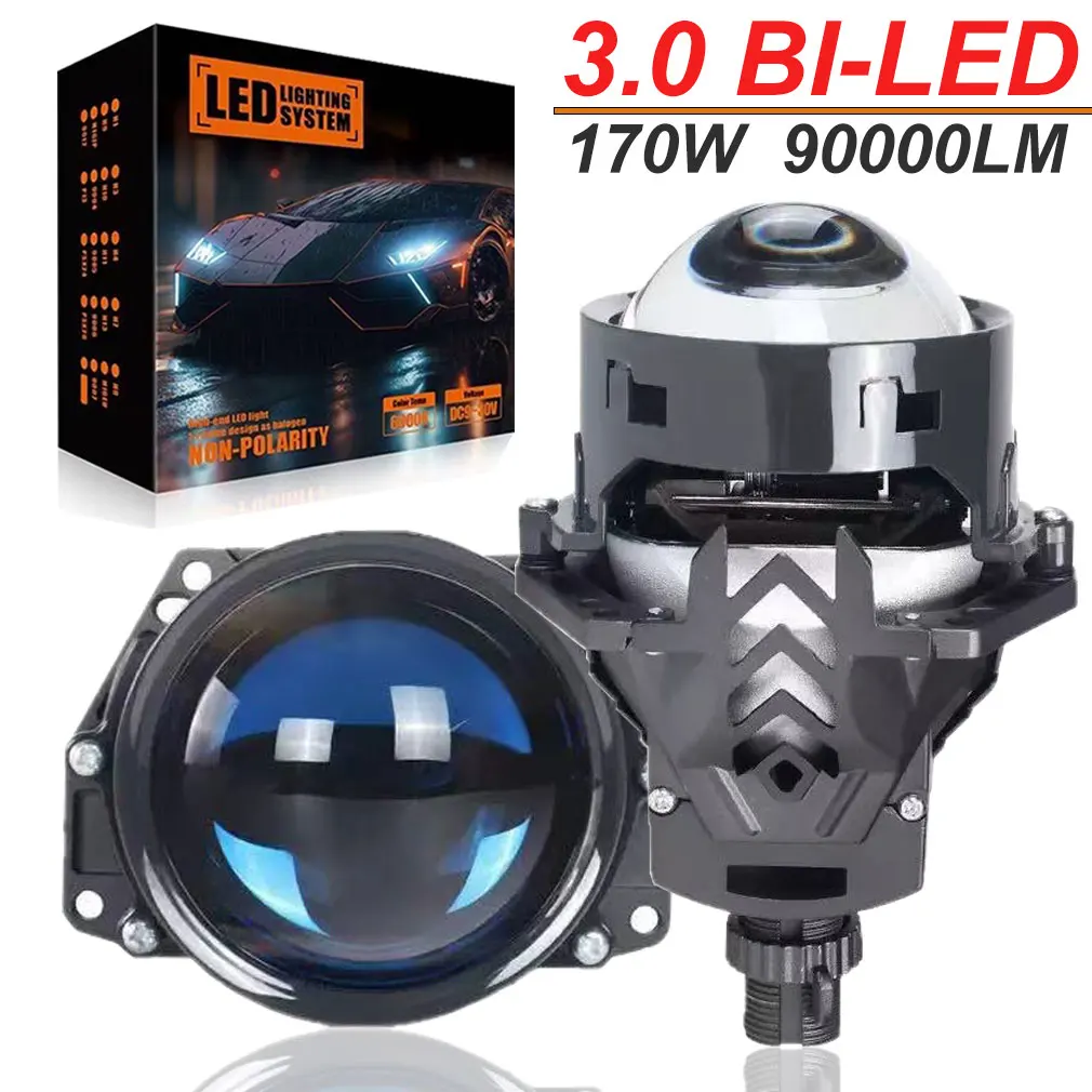 

2pcs 3.0 Inch Bi Led Projector Lens Headlights For H4 H7 Audi 9005 9006 170W 90000LM Double Lens Dual light High Low Beam 12V