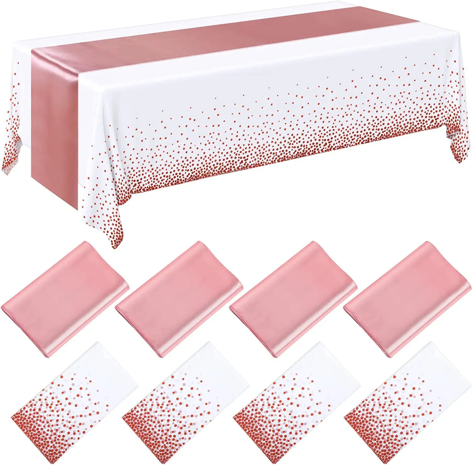 

4Pcs Disposable Plastic Tablecloths Table Runner Set Tablecloth Pink Satin Table Runner for Wedding Birthday Party Decorations