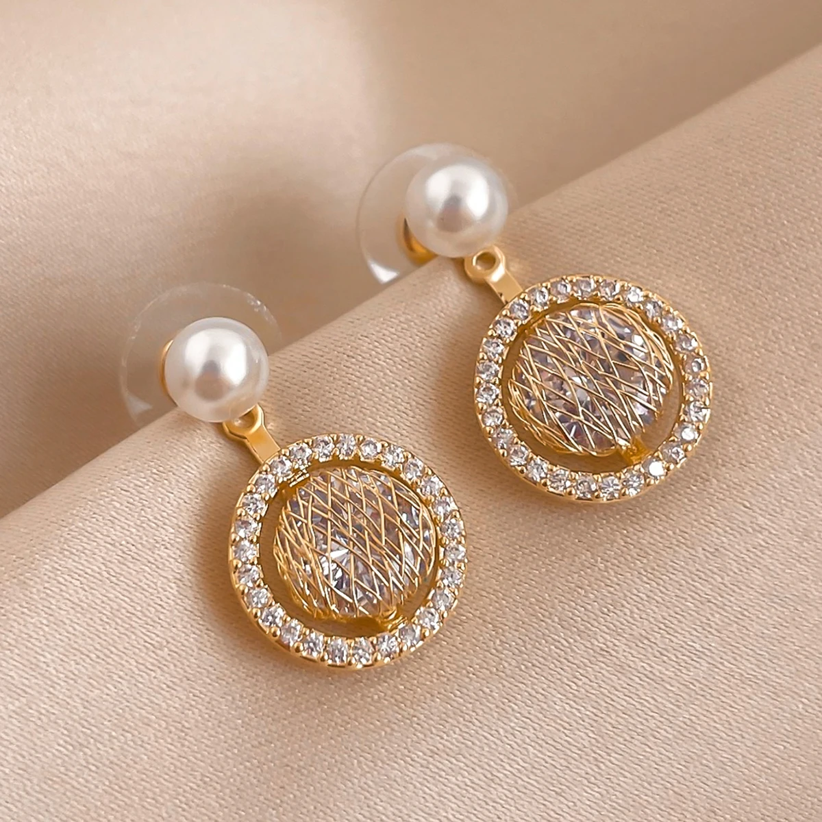 

Luxury Grid Circle Dangle Earrings for Women Shiny Cubic Zirconia Drop Earrings 2022 New Fashion Delicate Girl Party Jewelry