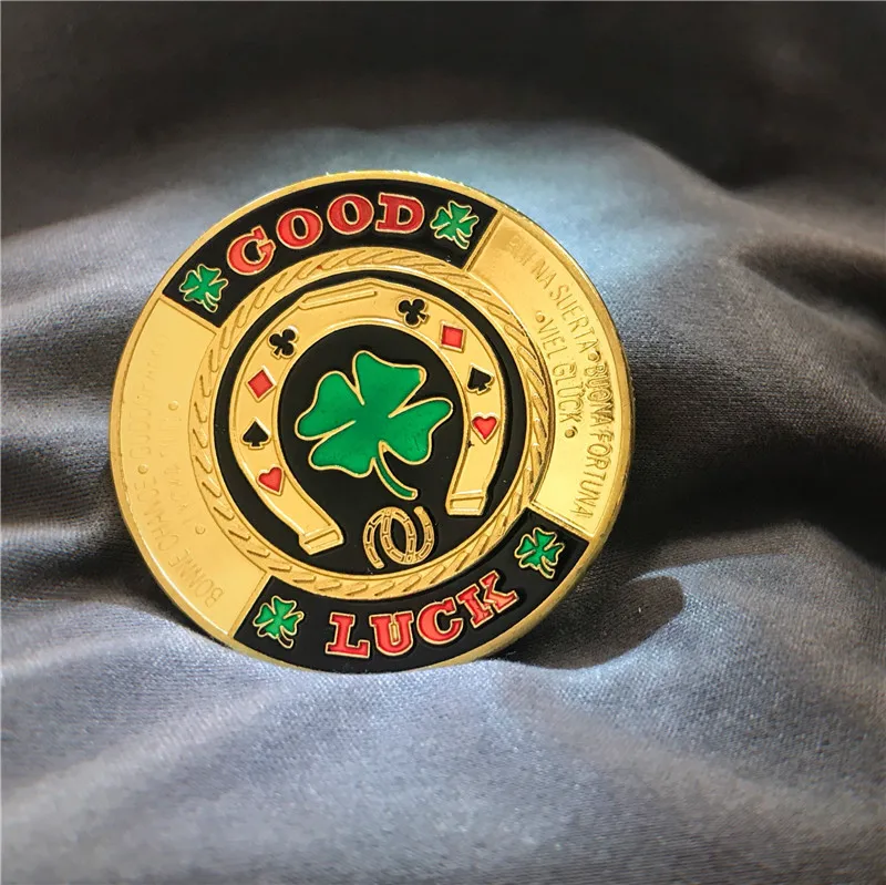 

Hot Green Clover Good Luck Golden Challenge Coin Fashion Poker Card Guard Chips Token Coin Collections With Coin Capsule Gift