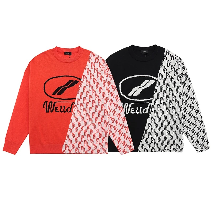 

22ss Hip-Hop NEW Patchwork WE11DONE Sweater Men Women 1:1 High-Quality Knit Sweatshirts Welldone Slightly Oversized