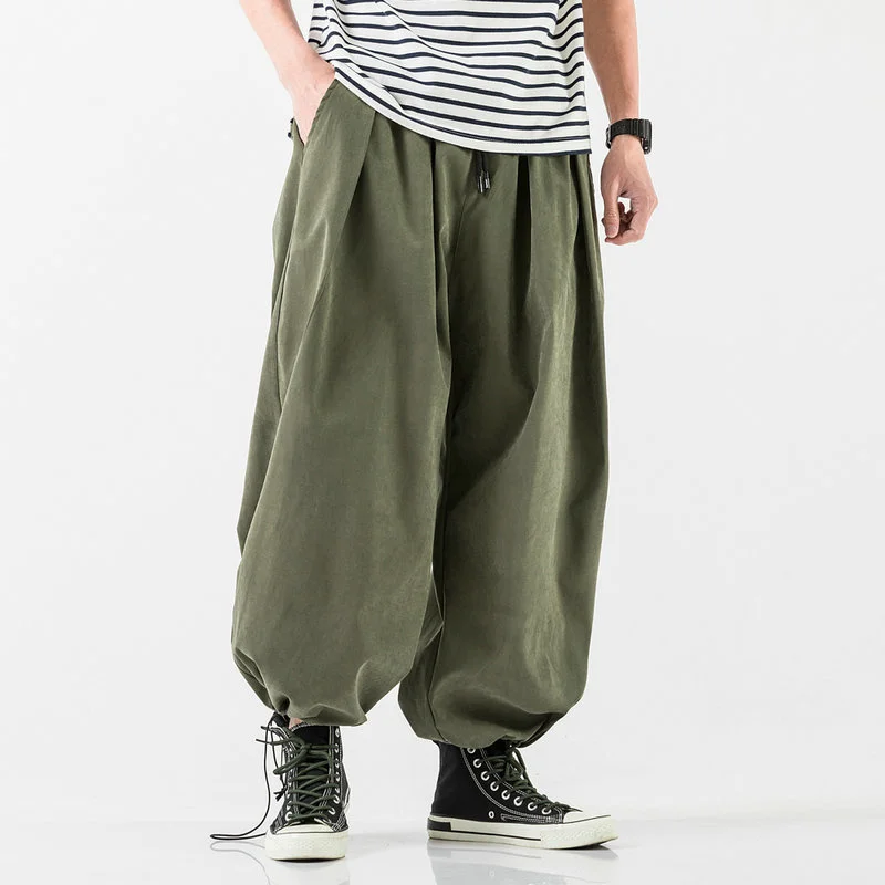

Шаровары мужские с завязками, мешковатые брюки для бега, японские штаны с широкими штанинами, повседневные свободные штаны