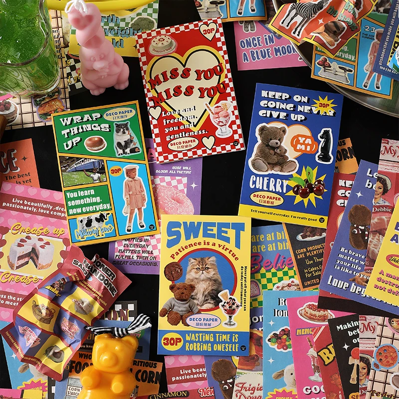 

30 pcs INS Cartoon trendy decorative paper colorful collage background paper Diy Diary Album Scrapbooking material