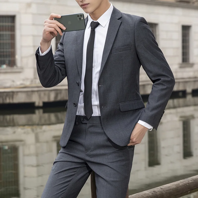 2022 Korean version of the slim suit men's suit business professional work suit two-piece wedding dress men