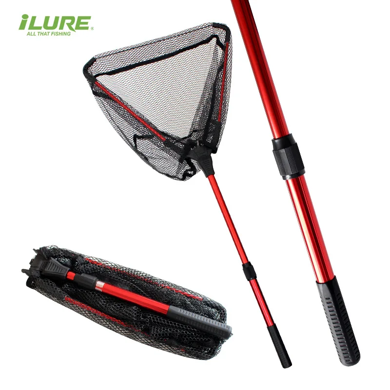 

iLure Ultralight Portable and Foldable Triangle Fishing Net 410 Nylon Small Mesh Aluminum Alloy Rod Body Fishing Tackle Hand Net