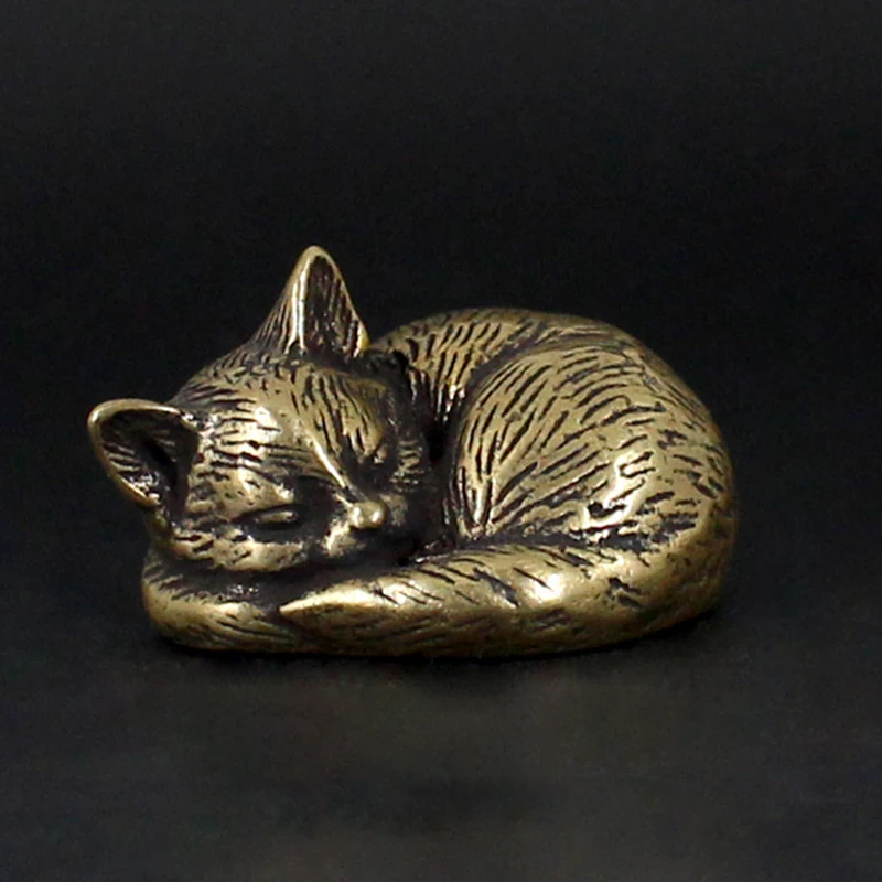 

Латунный маленький кот на удачу, ретро украшение для офиса, аксессуары для украшения стола, твердый чай, домашний декор в китайском стиле для сбора