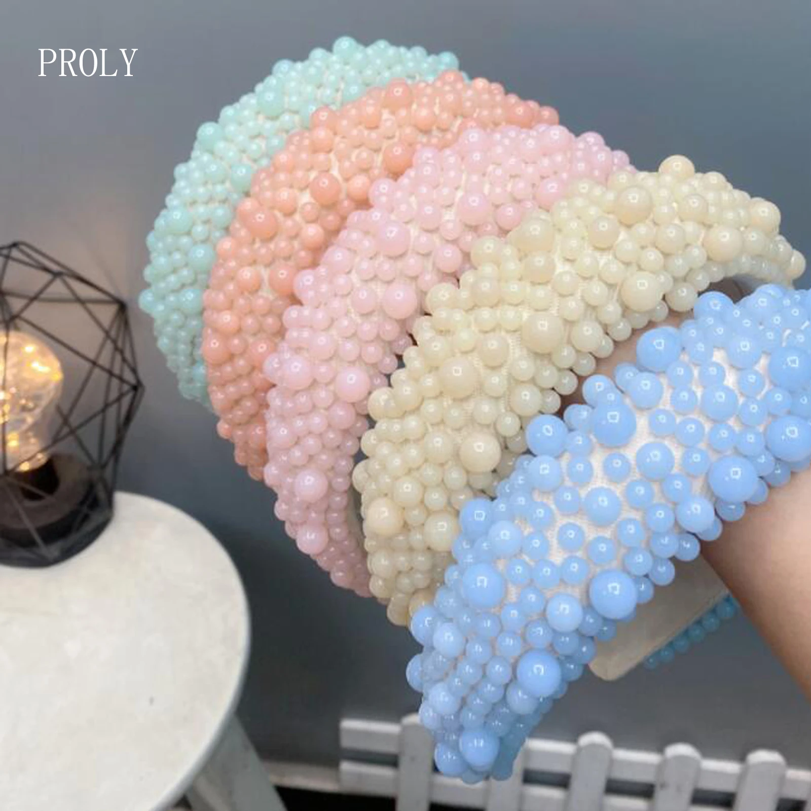 

PROLY New Fashion Women Headband Wide Side Full Paved Bead Pearls Hairband Luxurious Geometric Baroque Hair Accessories