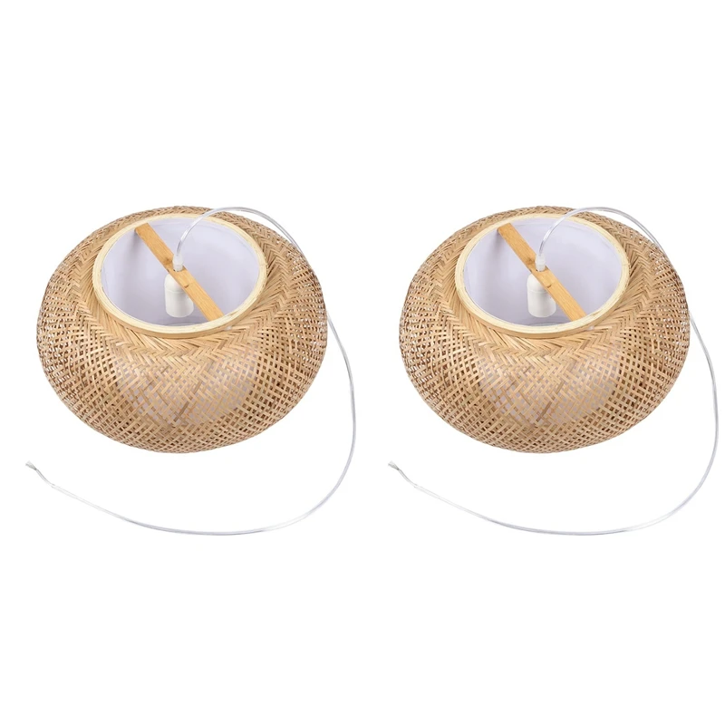 

2X Bamboo Lampshade, Pendant Ceiling Shade, DIY Wicker Rattan Lamp Shades Weave Hanging Light(Does Not Contain Bulbs)