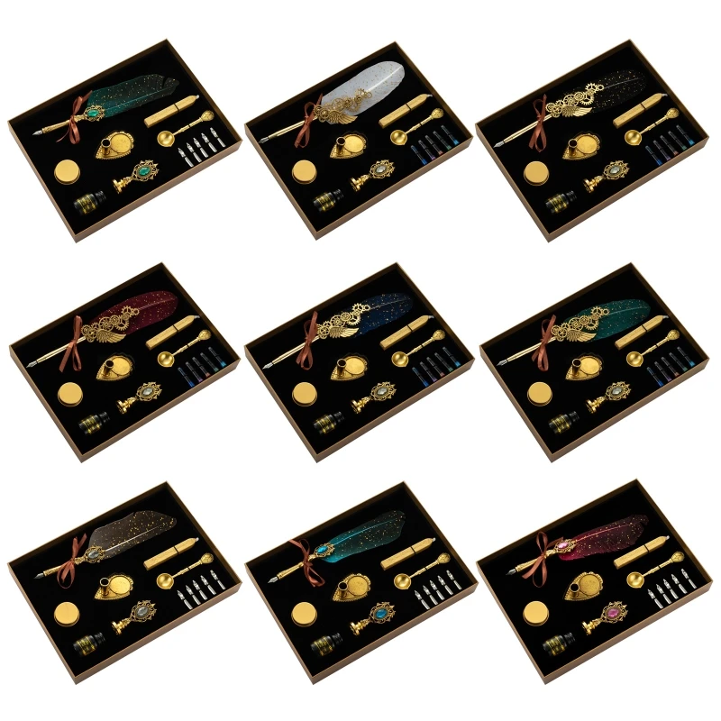 

Exquisite Dip Pen Kit Wax Wax Stamp Set Feather Calligraphy Pen Kit for Adults Art Signatures Wedding Invitations