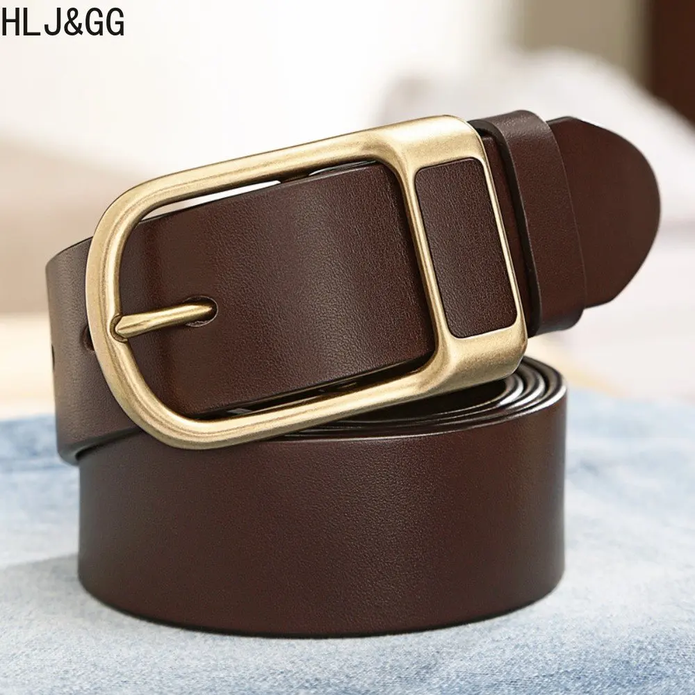 HLJ&GG Genuine Leather Men's High Quality Buckled Jeans Casual Belts Business Cowboy Waistband For Man Fashion Designer 2023 New