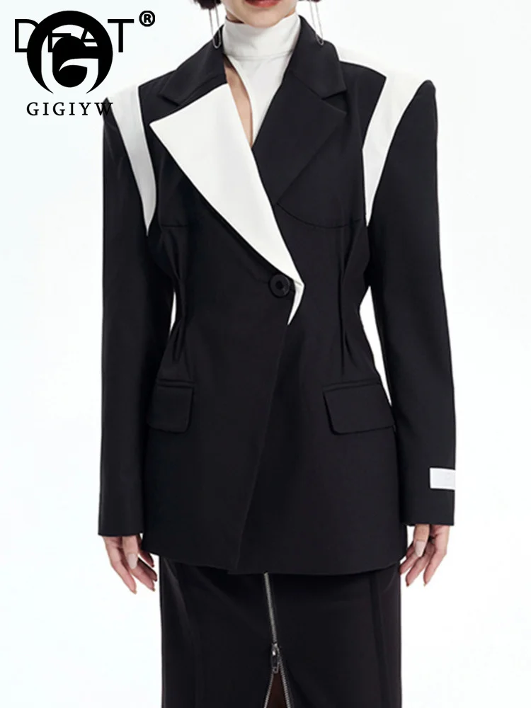 

Женский блейзер с отложным воротником GIGIYW, весенний пиджак контрастных цветов с одной пуговицей и поясом, 2023