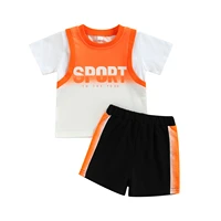 2pcs summer cotton tops short pants suit short sleeve round neck sports pullover t shirts shorts for toddler kids baby boys